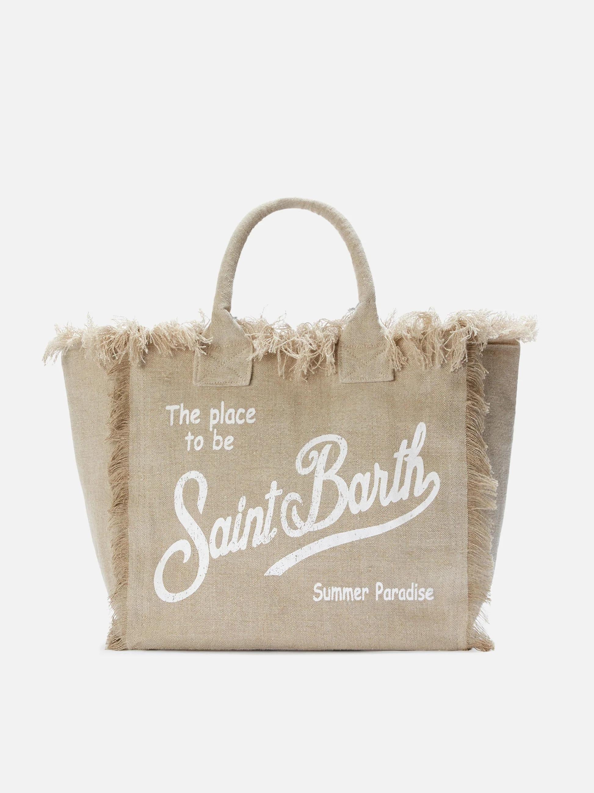 Borsa Vanity regular in lino beige tinta unita<BR/> VANI022 01139L MC2 SAINT BARTH