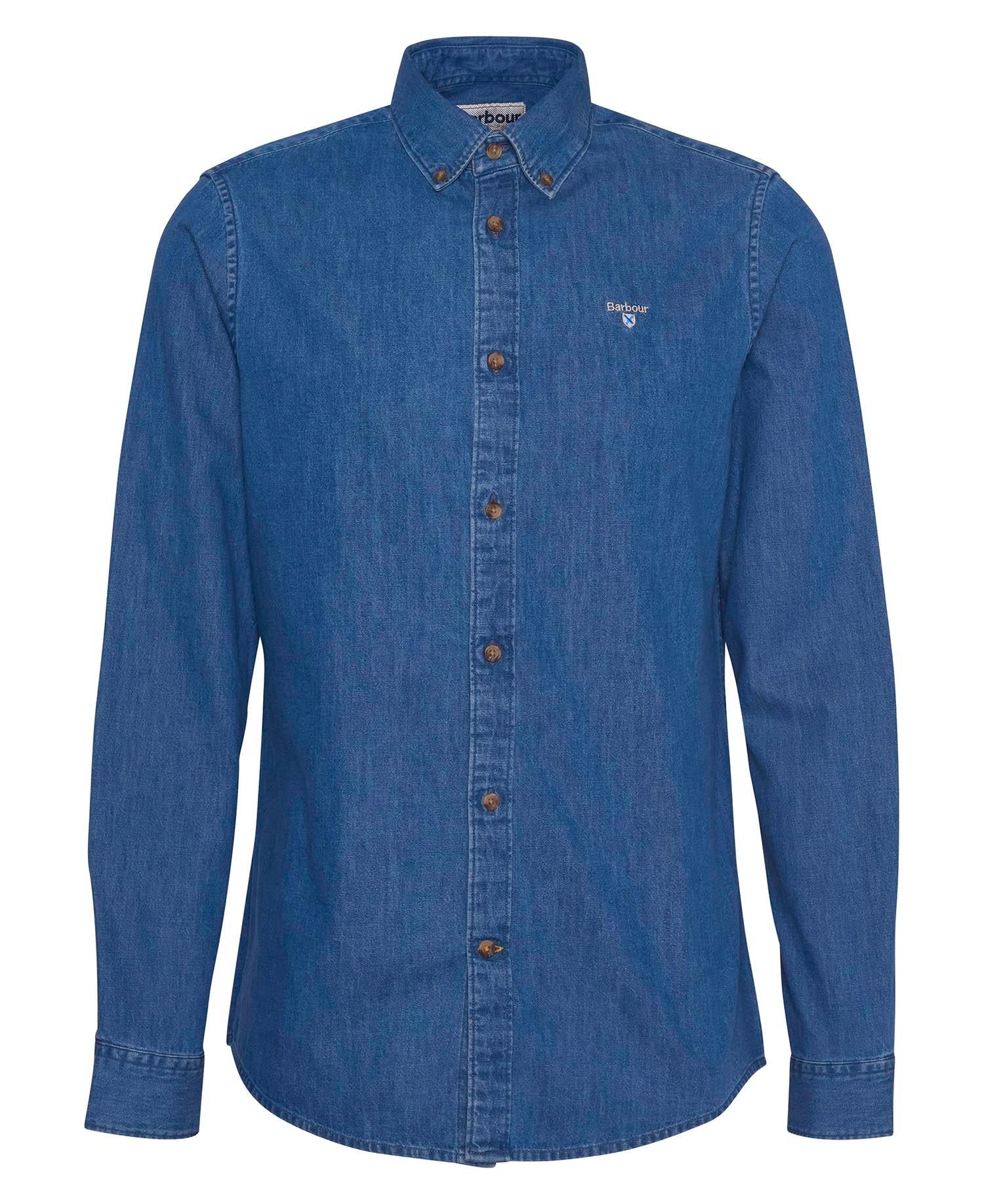 Camicia a maniche lunghe leggermente aderente con stemma in denim<BR/> MSH5588MSH BL15 BARBOUR