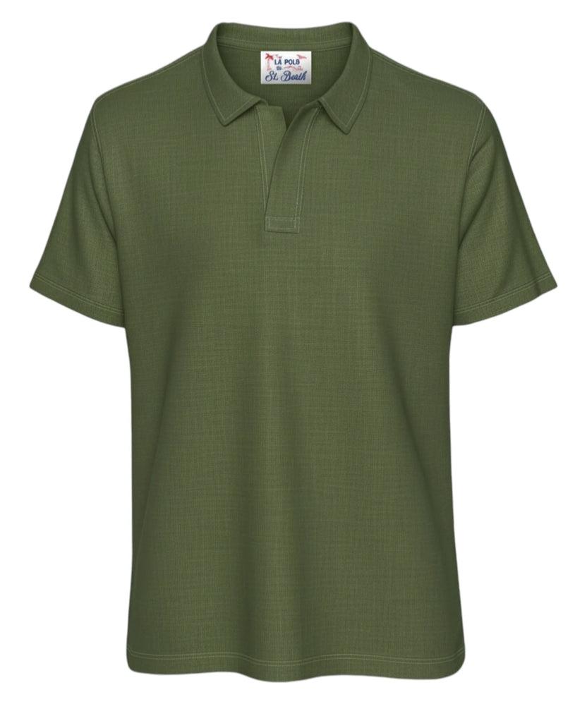 Polo in lino verde militare Fraser senza bottoni<BR/> FRS0001 00144L MC2 SAINT BARTH