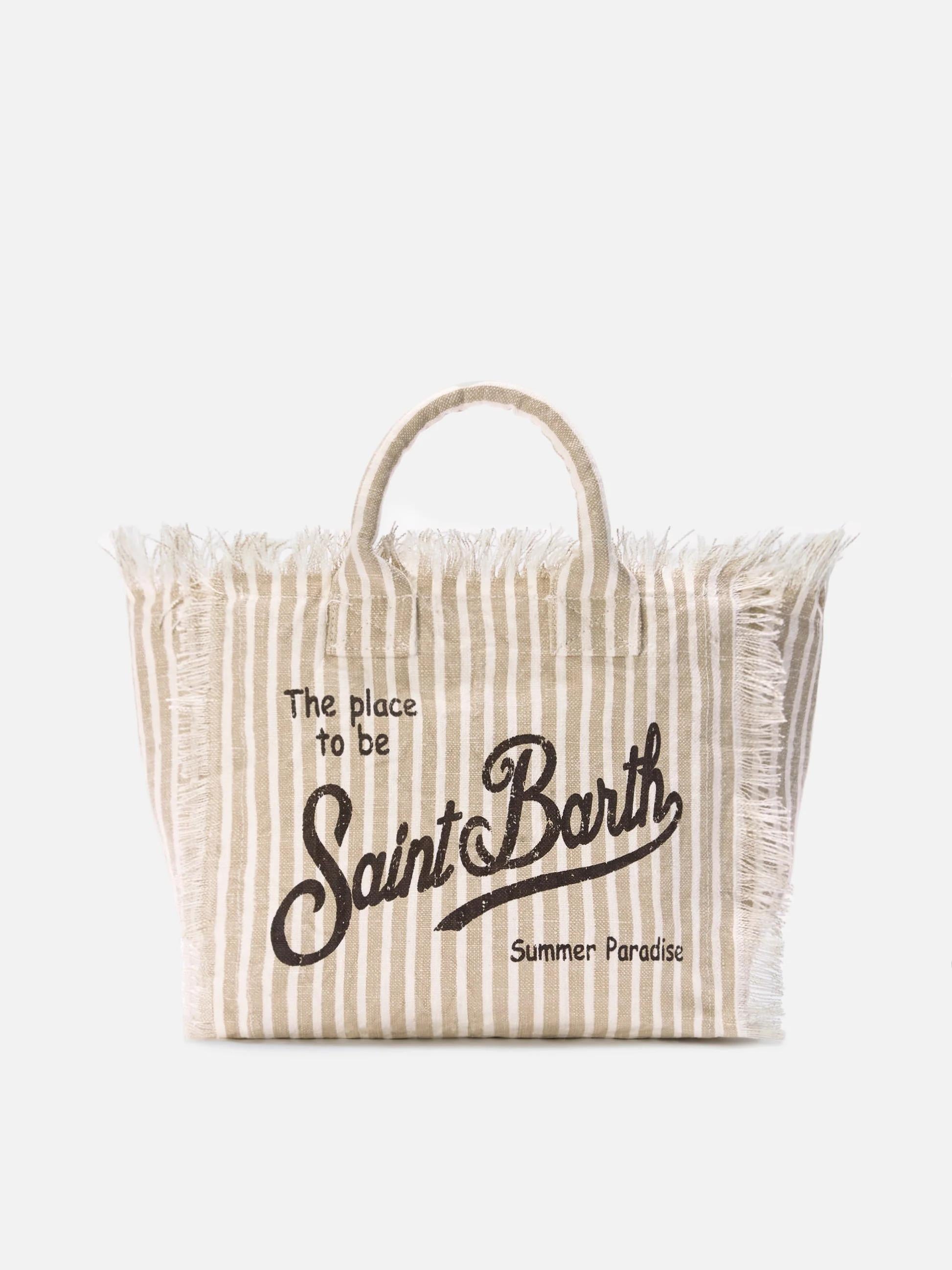 Borsa Colette in lino a righe beige e bianche<BR/> COL0018 00433L MC2 SAINT BARTH