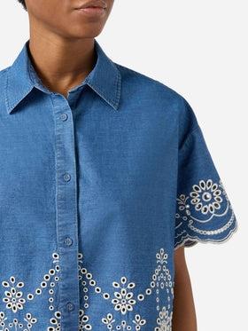 Camicia Clementine in chambray con ricamo floreale<BR/> CEM0001 00473L MC2 SAINT BARTH
