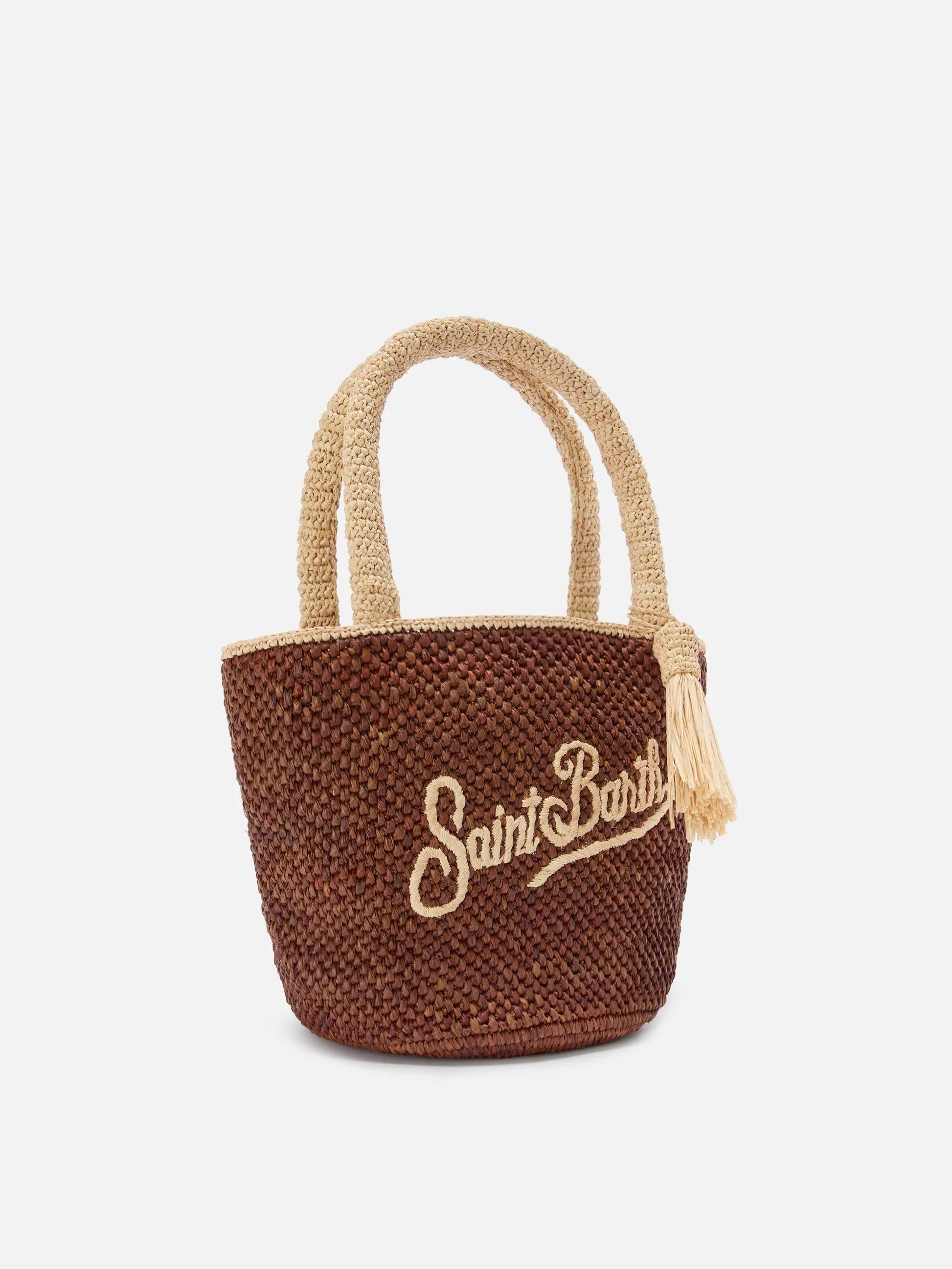 Borsa Marcy in raffia marrone con nappetta e logo ricamato<BR/> MARR001 00220L MC2 SAINT BARTH