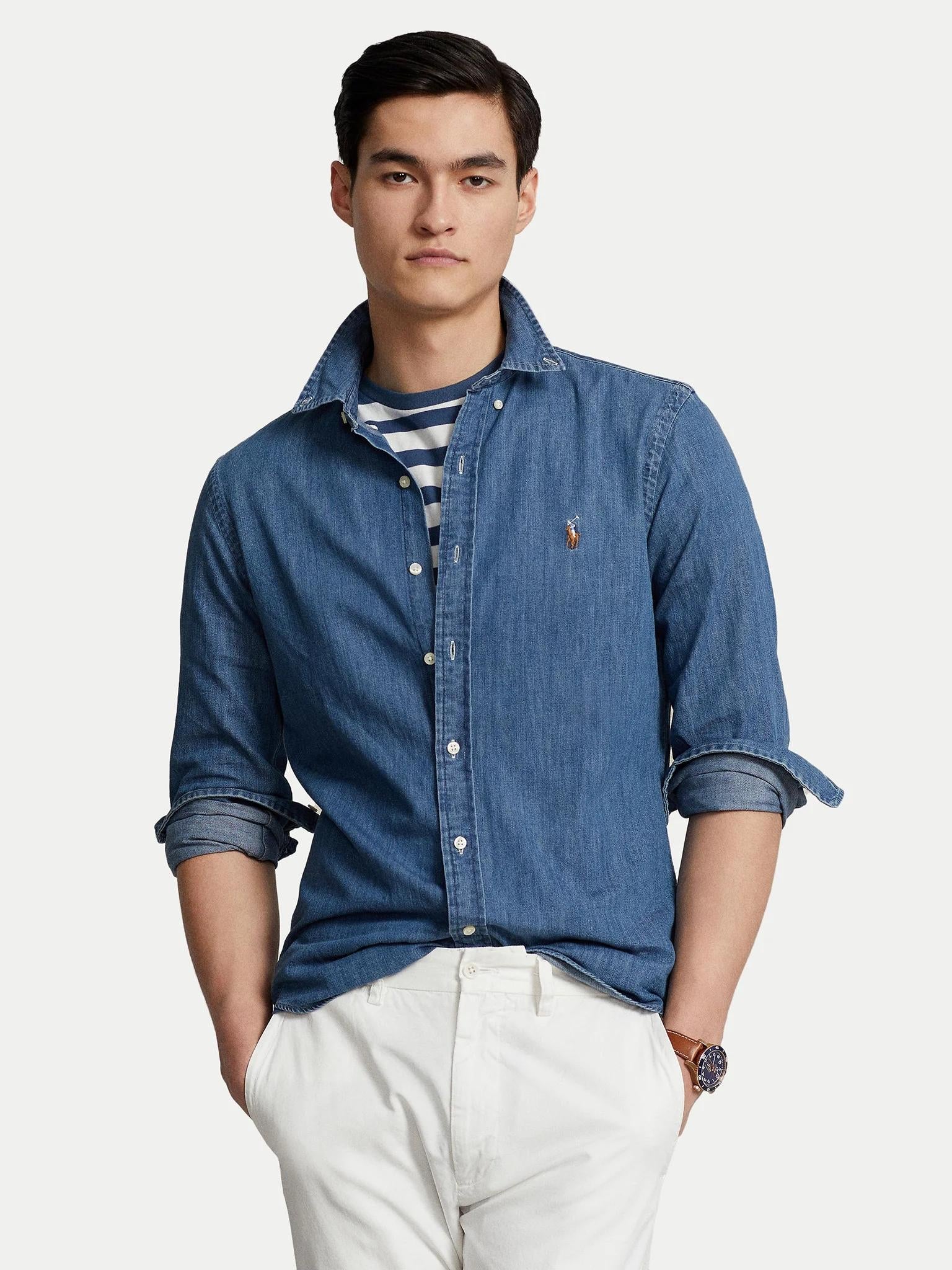 Camicia uomo in denim di puro cotone 710548539 001 RALPH LAUREN