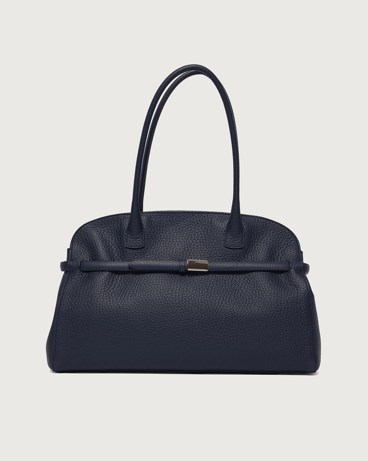 Borsa Aura Soft Large a spalla in pelle martellata con tracolla B02201SOF NAVY ORCIANI