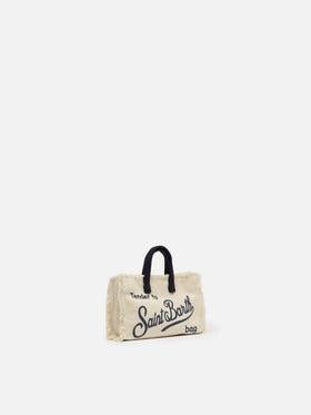 Borsa Phone micro in canvas bianco con dettagli blu e logo a contrasto<BR/> PHONE001 02564L MC2 SAINT BARTH