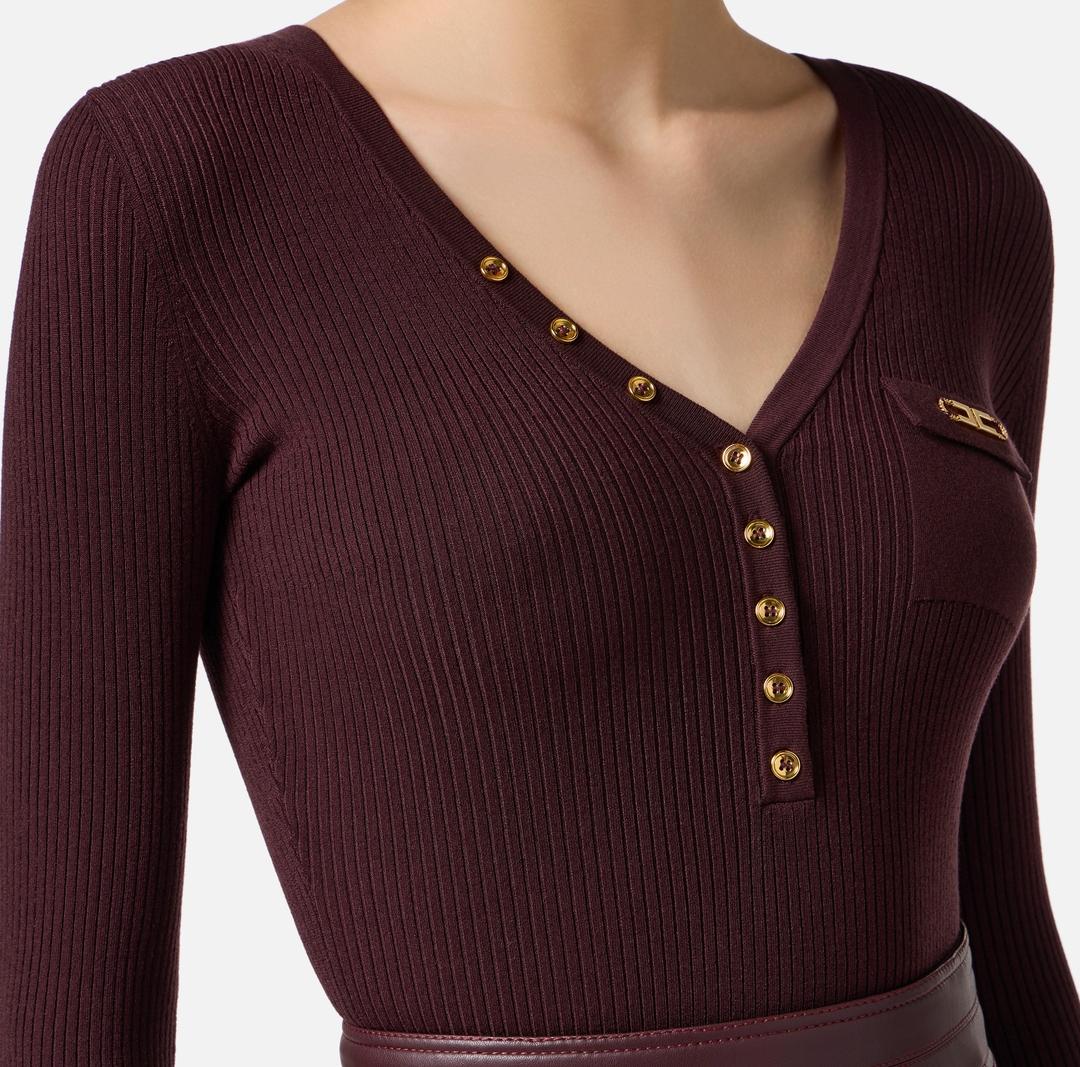 Maglia a costine con taschino logato<BR/> MK12B56E2 EA4 ELISABETTA FRANCHI