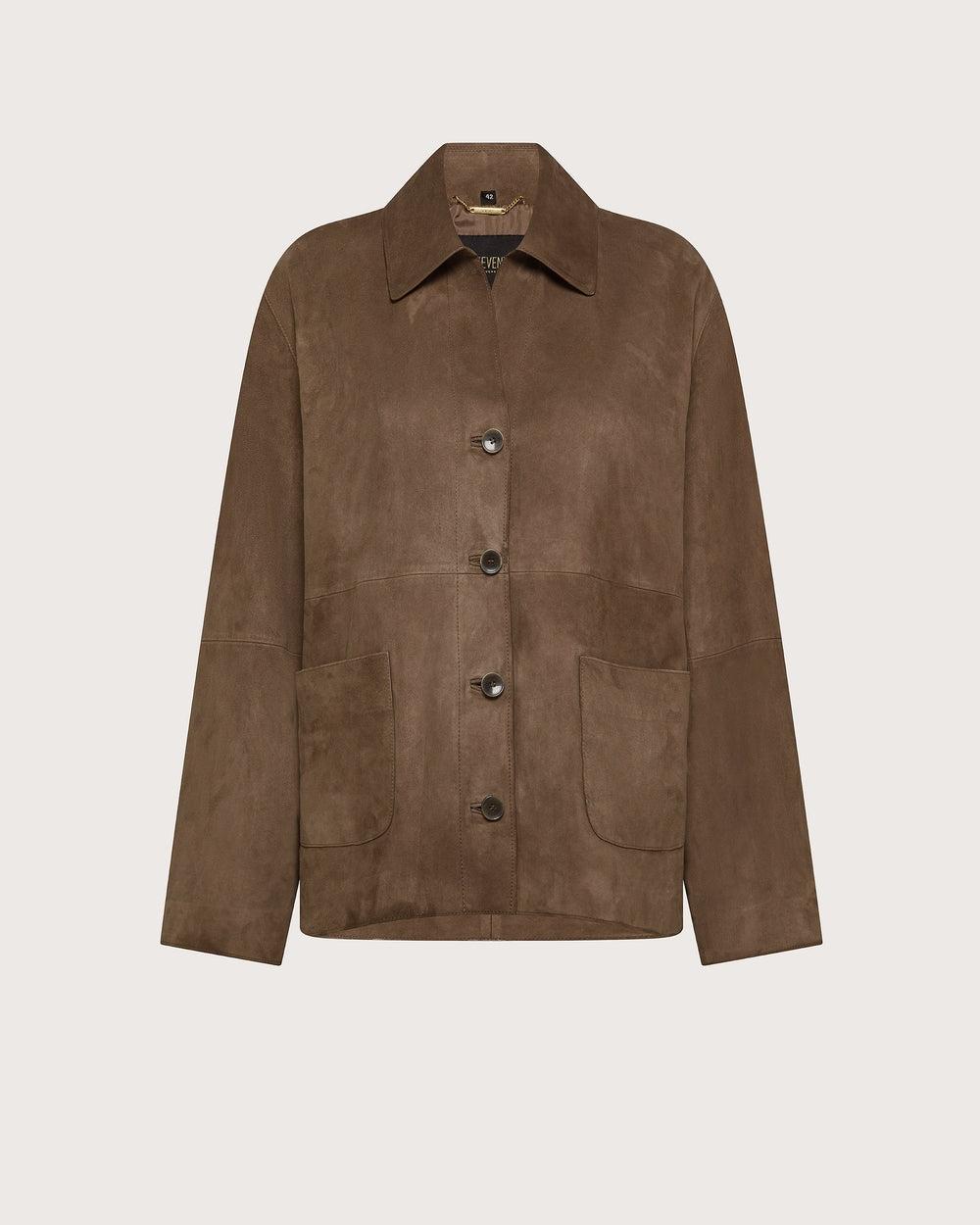 Giacca cropped in camoscio GI0927380090 063 SEVENTY