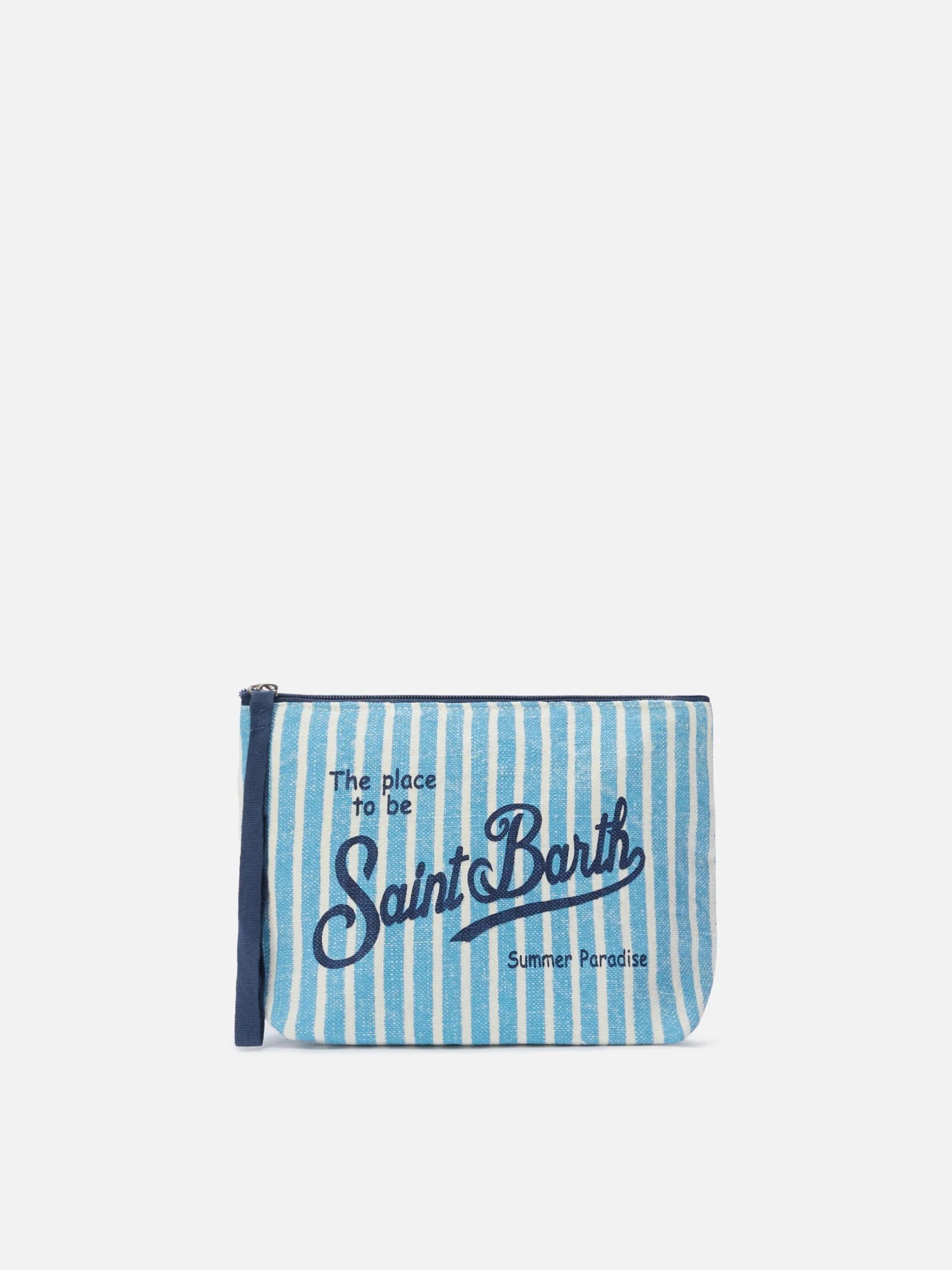 Pochette Aline in lino con fantasia a righe azzurre<BR/> ALI0004 00398L MC2 SAINT BARTH