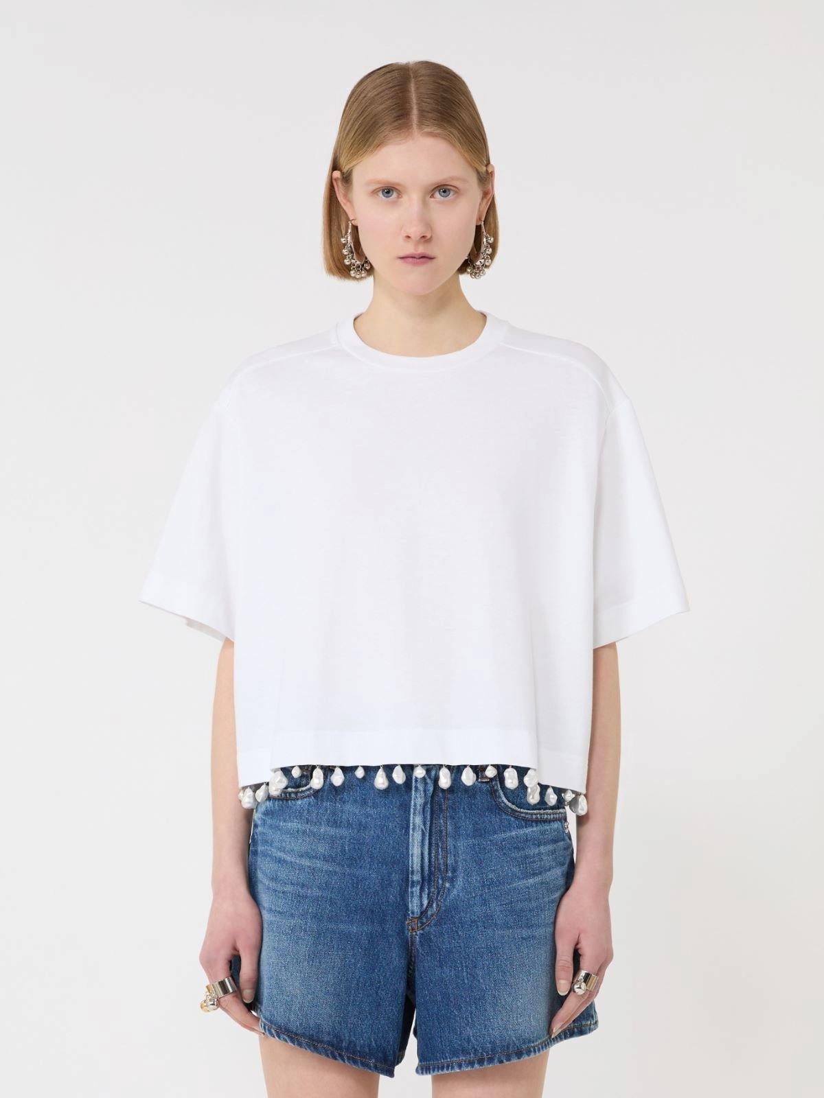 T-shirt crop con perle ricamate - Bianco ottico<BR/> SPXPALMAS 001 SPORTMAX