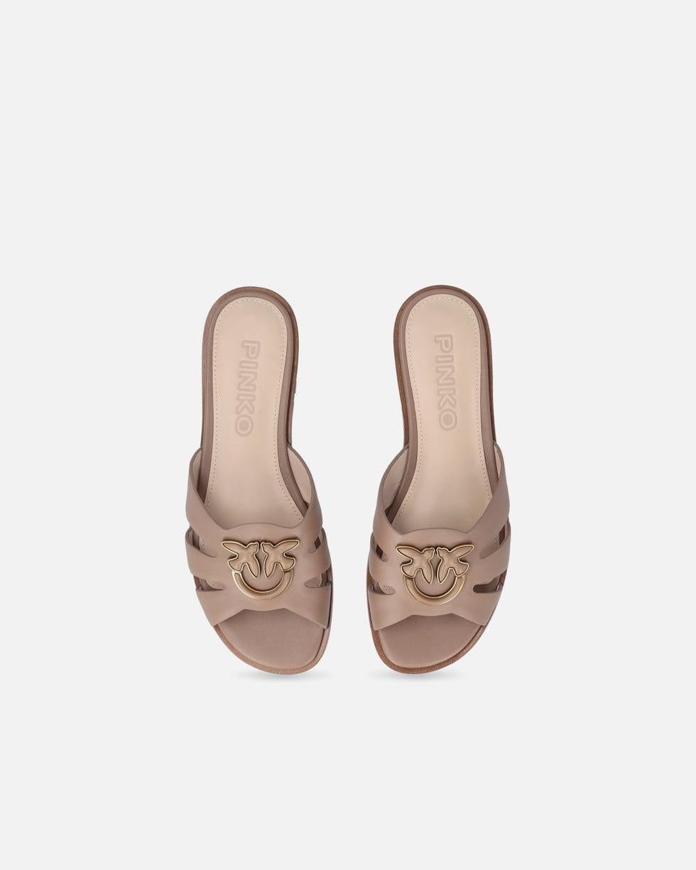 Ciabattine in pelle con logo Love Birds<BR/> SD0463P001 L15 PINKO