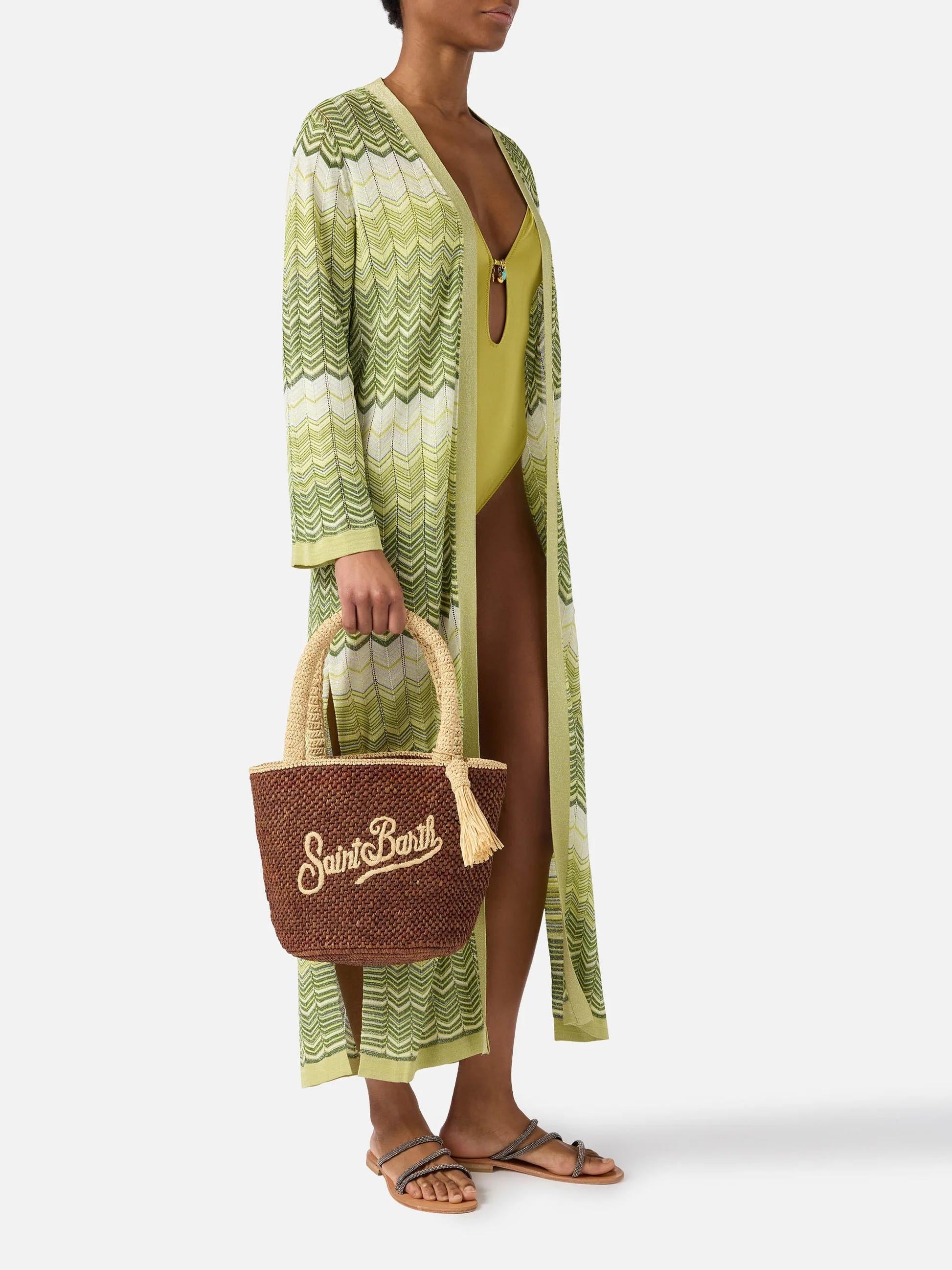 Borsa Marcy in raffia marrone con nappetta e logo ricamato<BR/> MARR001 00220L MC2 SAINT BARTH