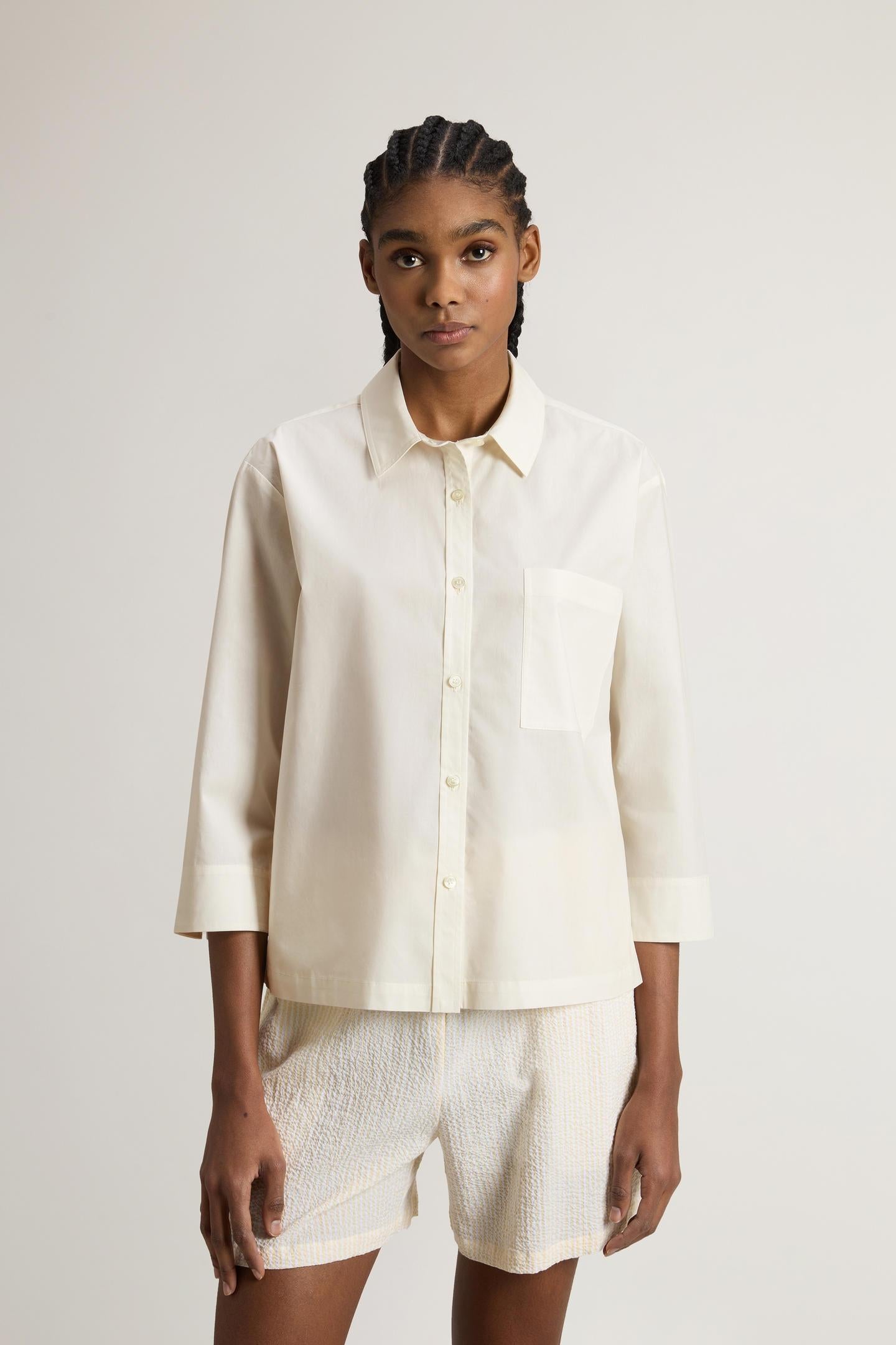 Camicia in popeline di puro cotone manica tre quarti CFWWSI0207FRUT3944 8887 WOOLRICH