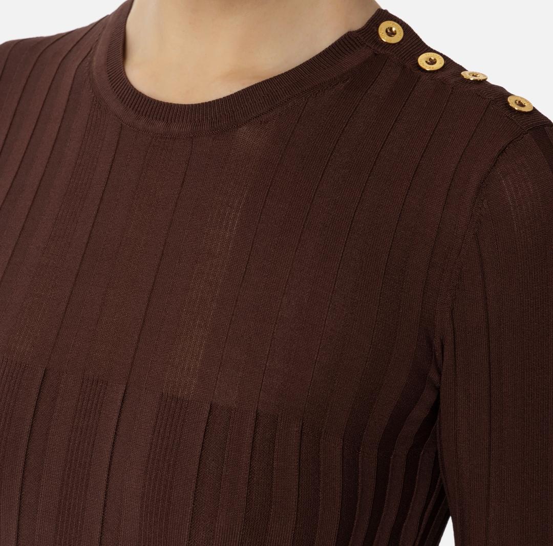 Maglia donna in viscosa con trasparenze e bottoni dorati