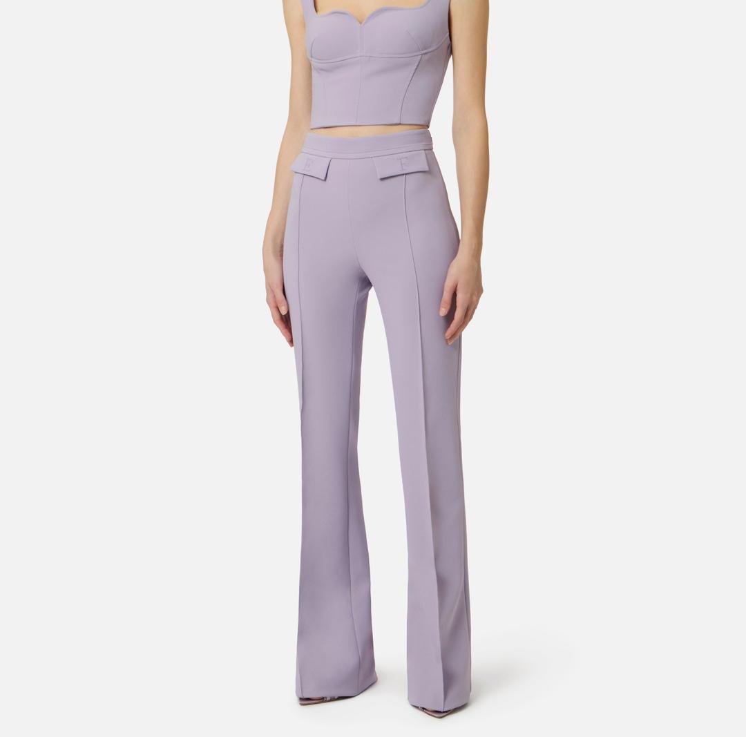 Pantaloni in doppio crêpe stretch con logo ricamato PA17161E2 EV7 ELISABETTA FRANCHI