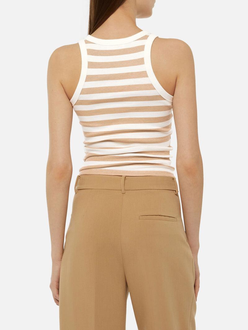 Ada canotta in cotone a coste a righe beige