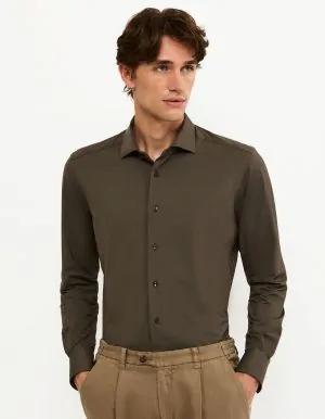 Camicia Collo francese piccolo Tinta Unita Armaturato Marrone<BR/> ACT53191690 008 XACUS