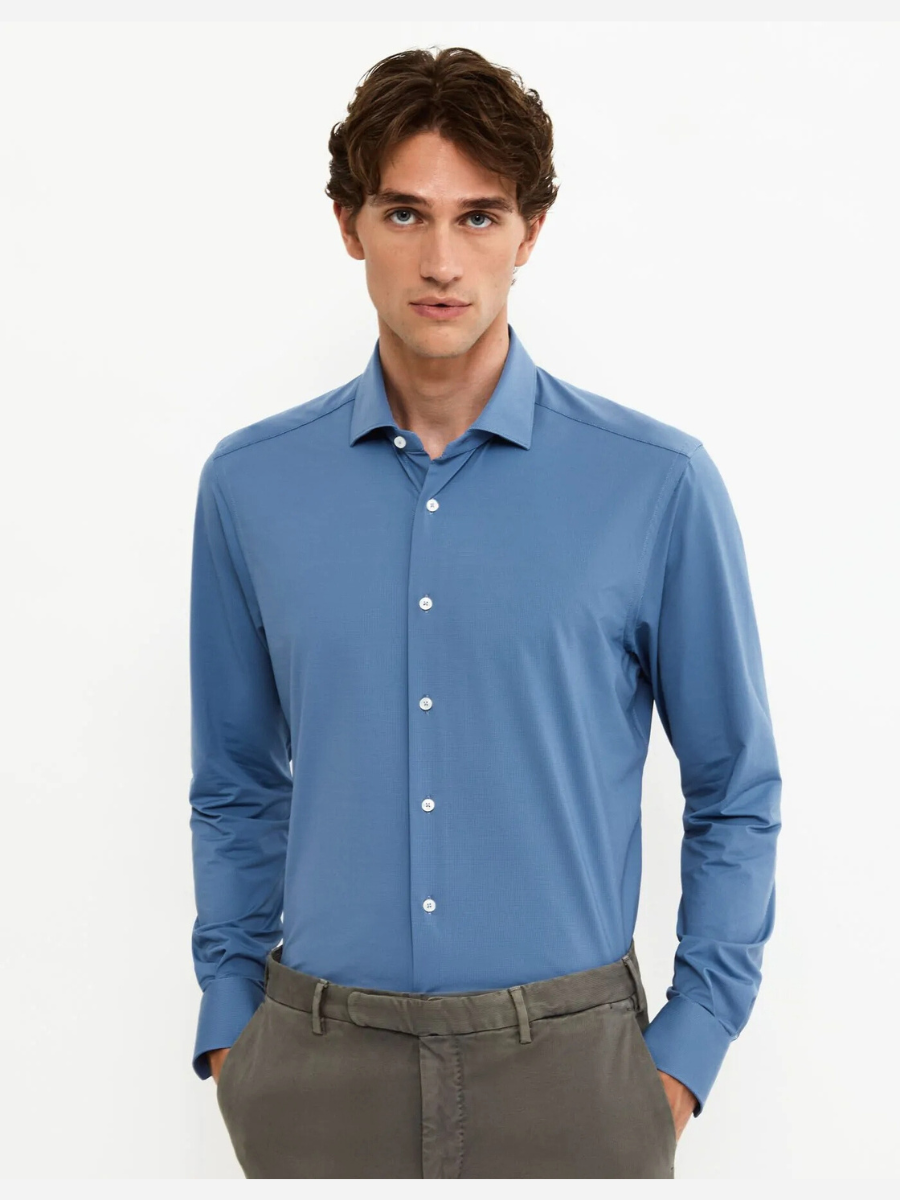 Camicia Collo francese piccolo Tinta Unita Armaturato Blue jeans<BR/> ACT53191690 005 XACUS