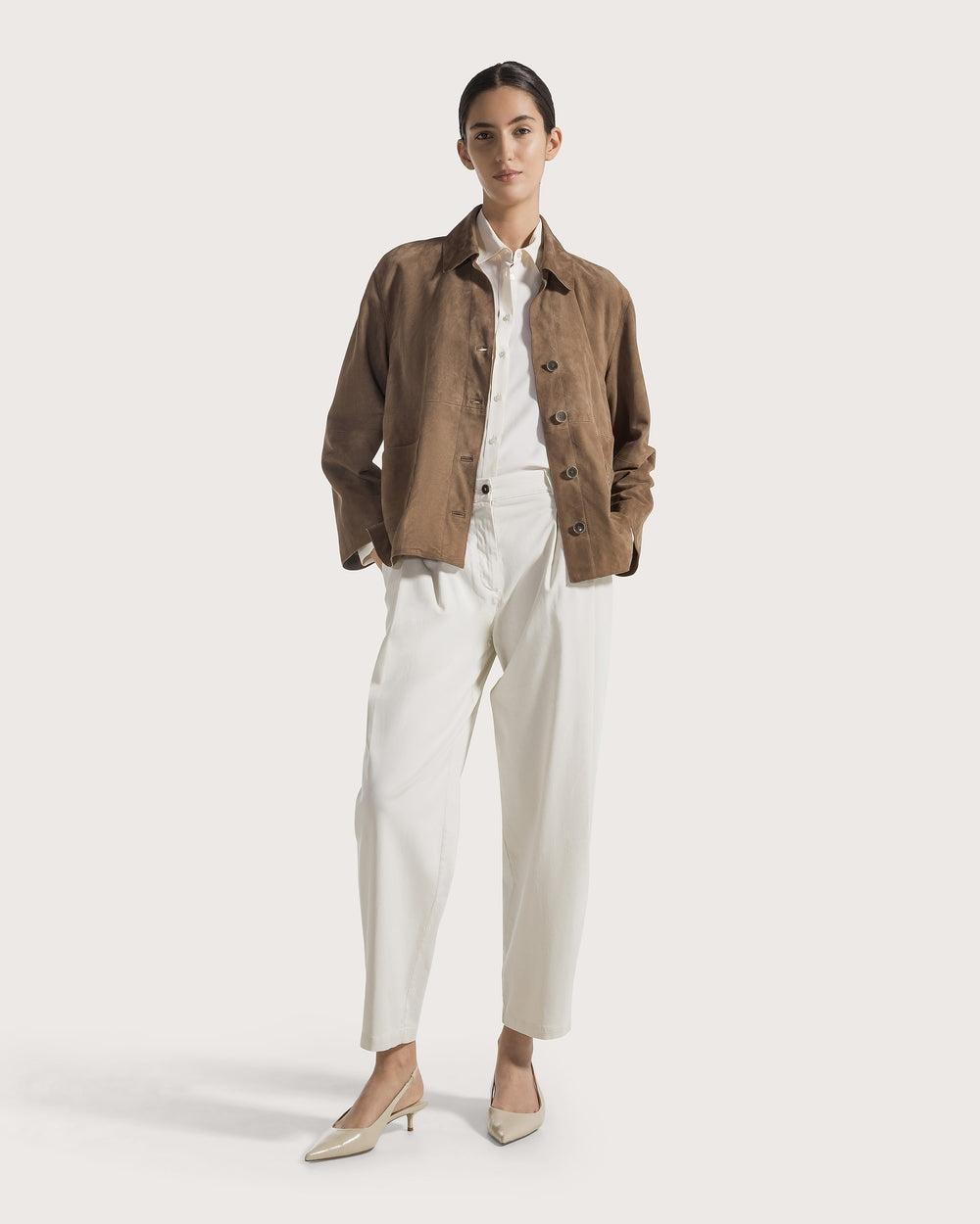 Giacca cropped in camoscio GI0927380090 063 SEVENTY