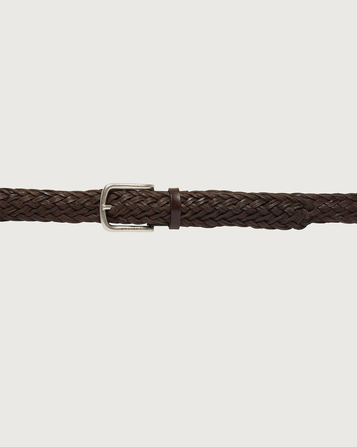 Cintura intrecciata Masculine in cuoio 3 cm<BR/> U08382MAS MORO ORCIANI