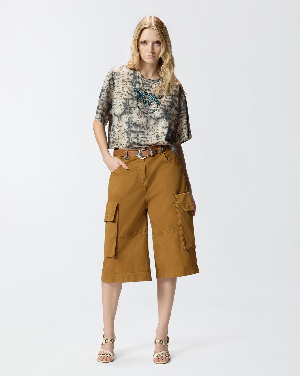 T-shirt cropped con stampa snake e Love Birds<BR/> 106921A3C8 CZ9 PINKO