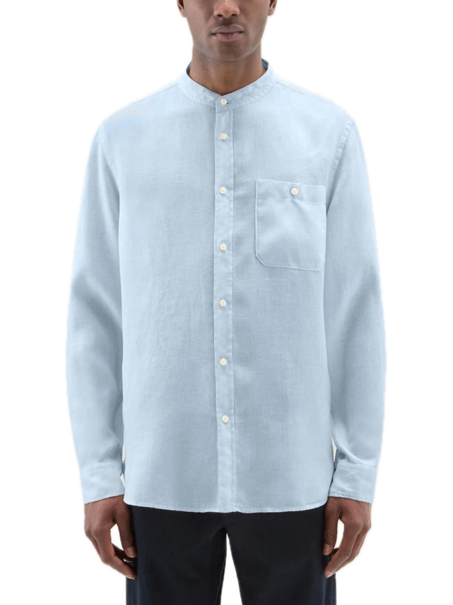 Camicia uomo in lino con collo coreano