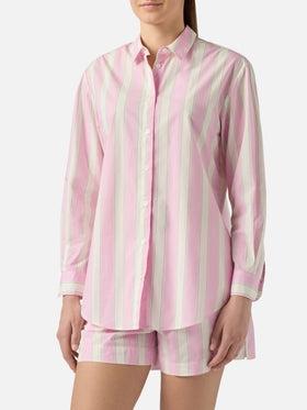 Camicia Brigitte in cotone a righe rosa con ricamo Sport Club<BR/> BRIG001 00897L MC2 SAINT BARTH