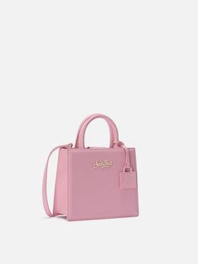 Borsa Shop mini strutturata in pelle liscia rosa con targhetta metallica<BR/> SHBM0002 00011L MC2 SAINT BARTH