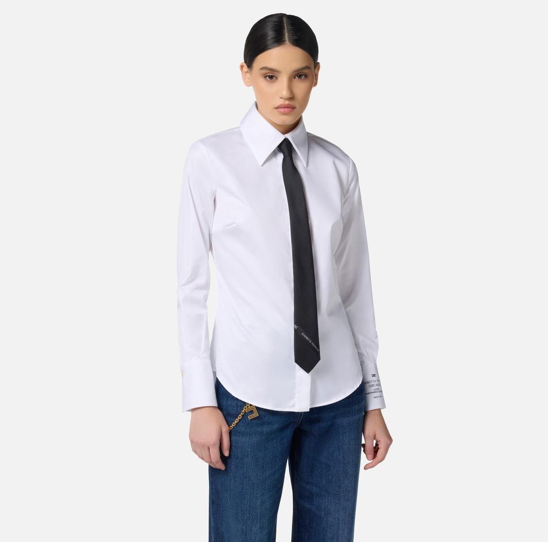 Camicia in popeline di cotone con logo CA11556E2 100 ELISABETTA FRANCHI