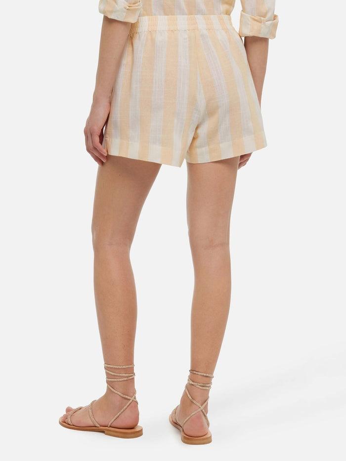 Shorts pull up in lino con stampa a righe