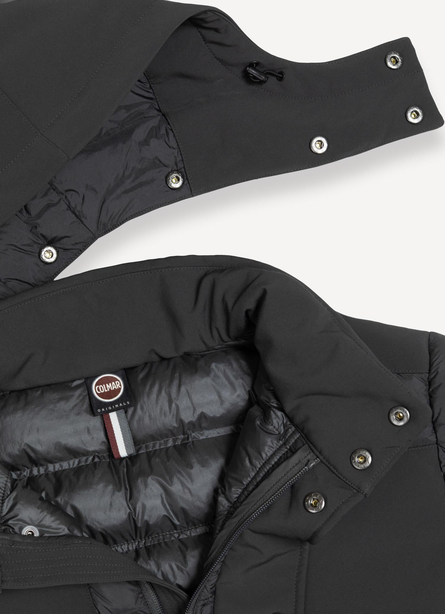 Men's down jacket in technical fabric with hood