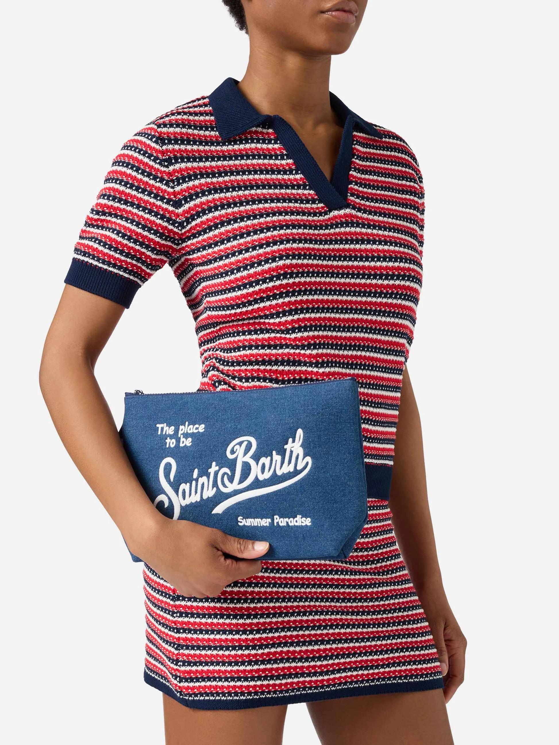 Pochette Aline in effetto denim blu scuro<BR/> ALI0017 00436L MC2 SAINT BARTH