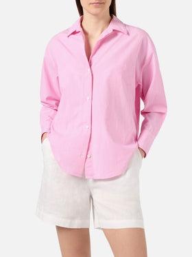 Camicia Cristal in cotone a righe rosa con ricamo Meet Me In Saint Barth<BR/> CYS0001 00810L MC2 SAINT BARTH