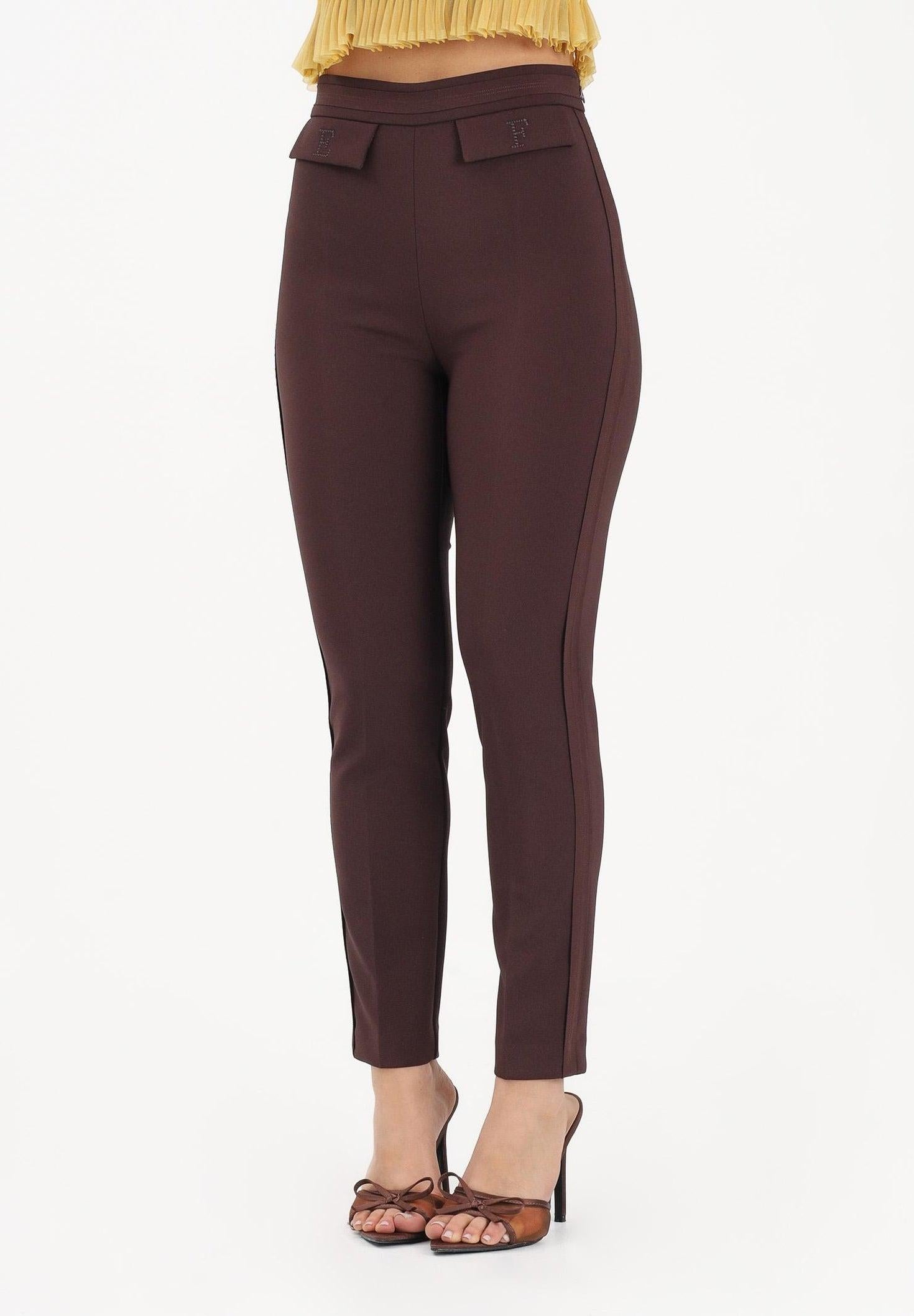 Pantaloni in doppio crêpe stretch con logo ricamato PA17061E2 644 ELISABETTA FRANCHI