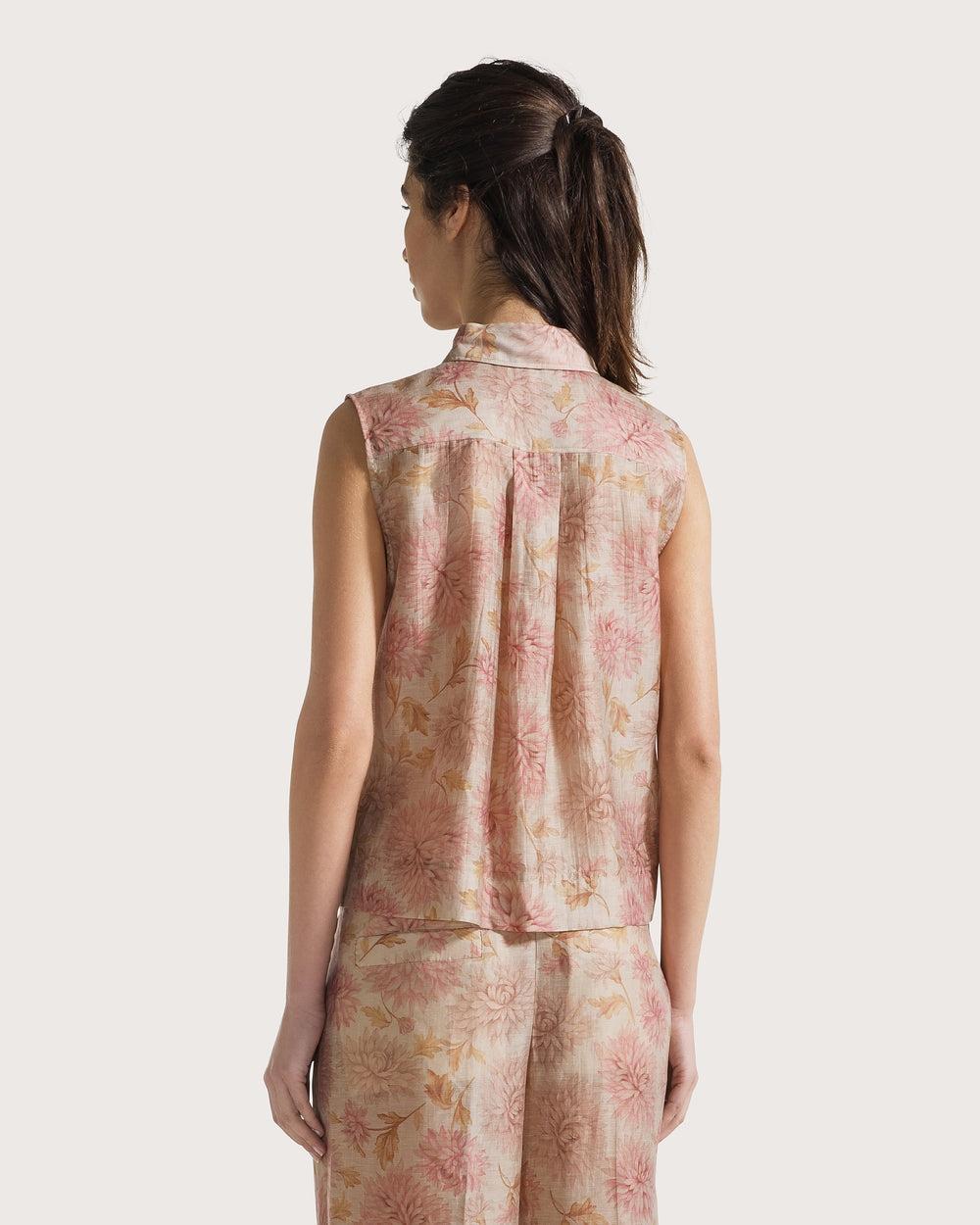 Camicia smanicata in organza di lino stampata<BR/> TO0203450272 572 SEVENTY