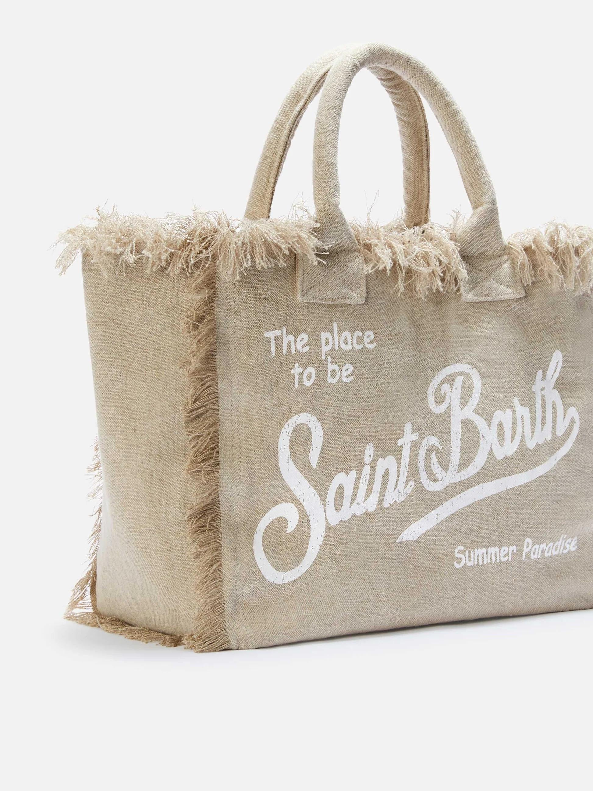 Borsa Vanity regular in lino beige tinta unita<BR/> VANI022 01139L MC2 SAINT BARTH