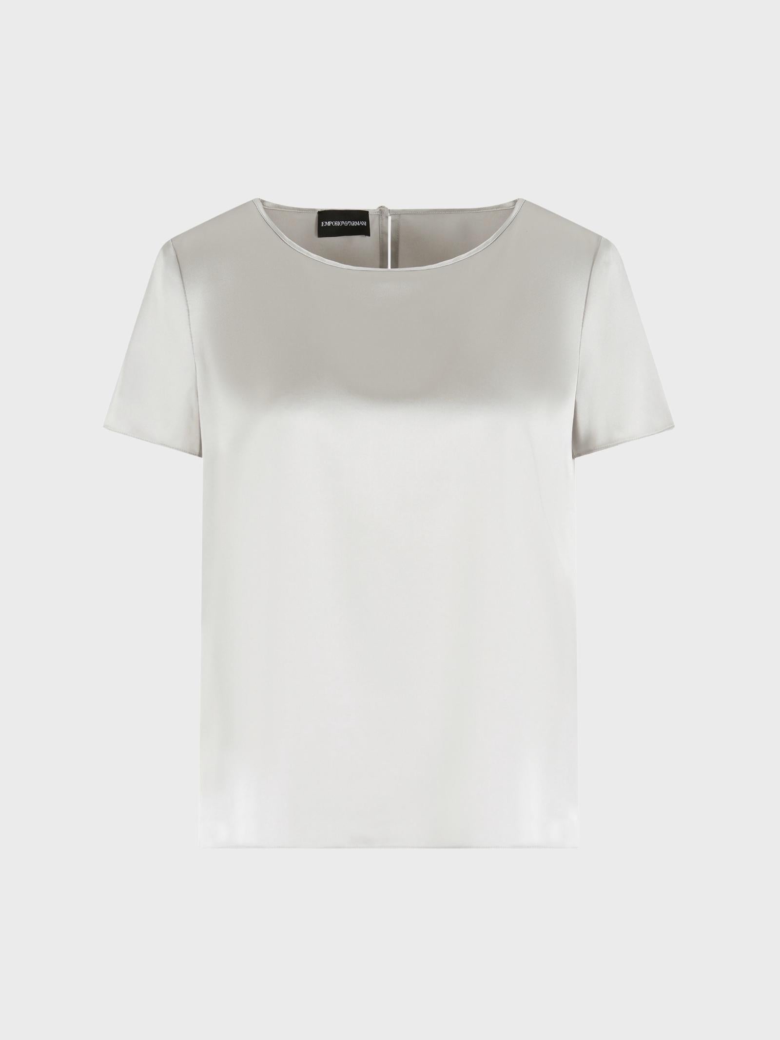 Blusa girocollo a maniche corte in raso di seta 8N2K152NXXZ U8011 ARMANI