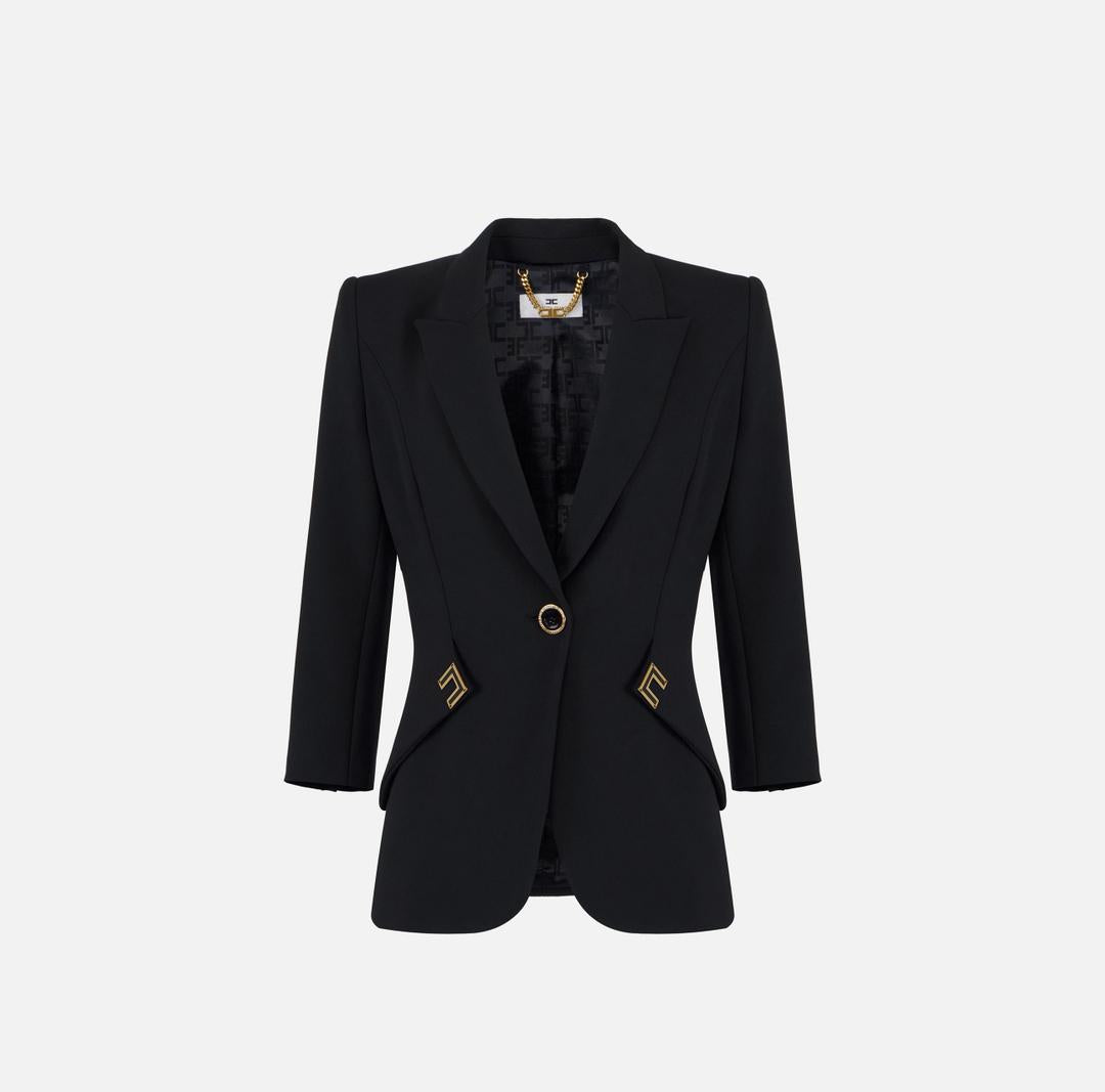 Giacca in doppio crêpe stretch con dettagli logo GI21561E2 110 ELISABETTA FRANCHI