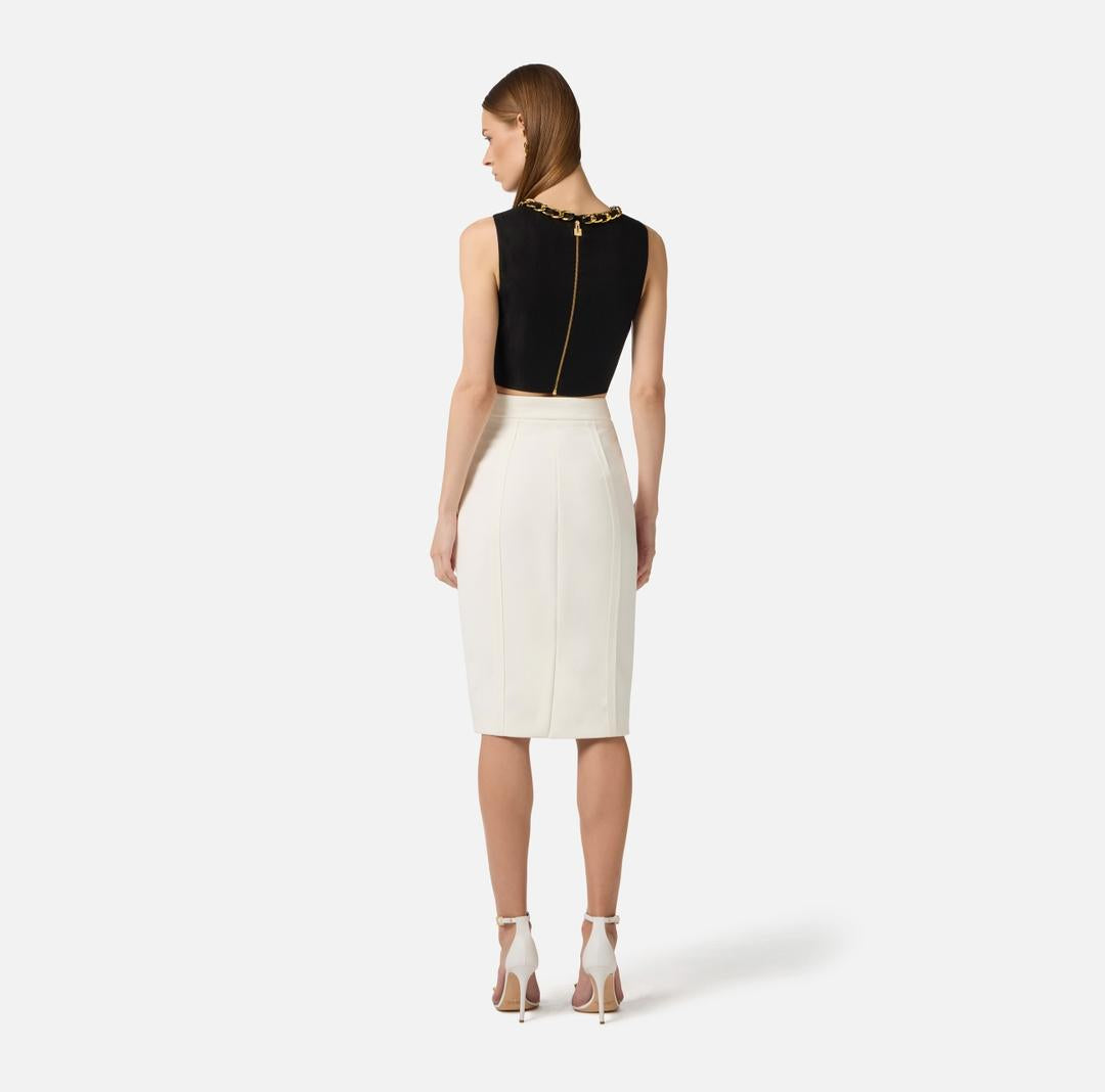 Top in misto lino con catena gioiello<BR/> TO06062E2 110 ELISABETTA FRANCHI