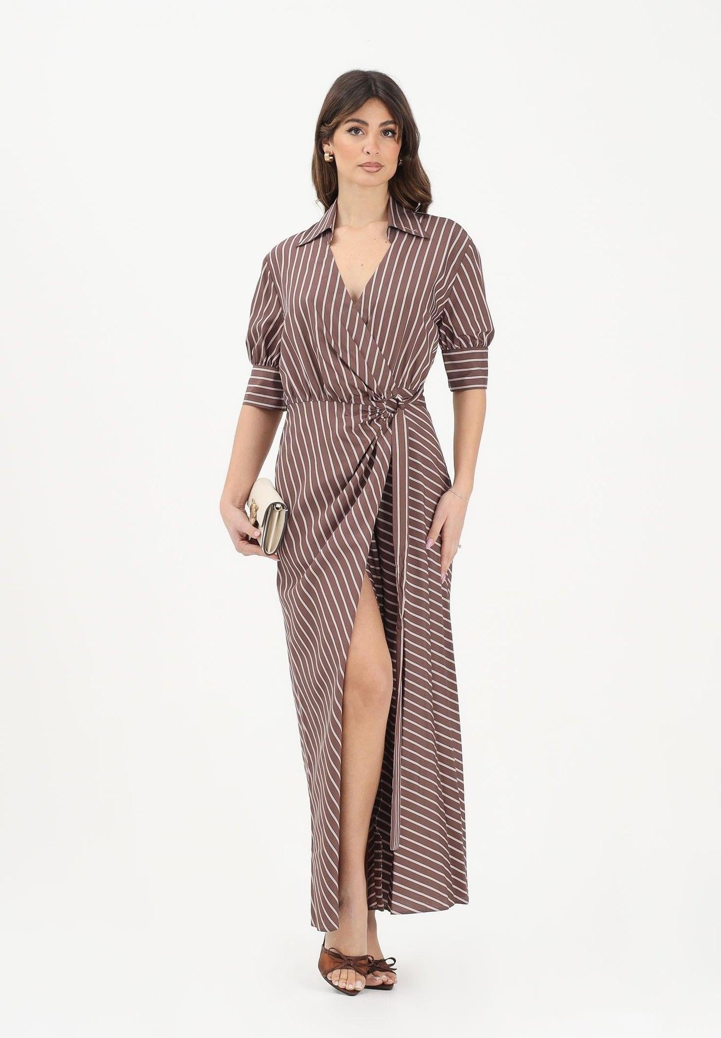 Abito lungo a portafoglio con motivo a righe<BR/> 106669A33Q LN1 PINKO