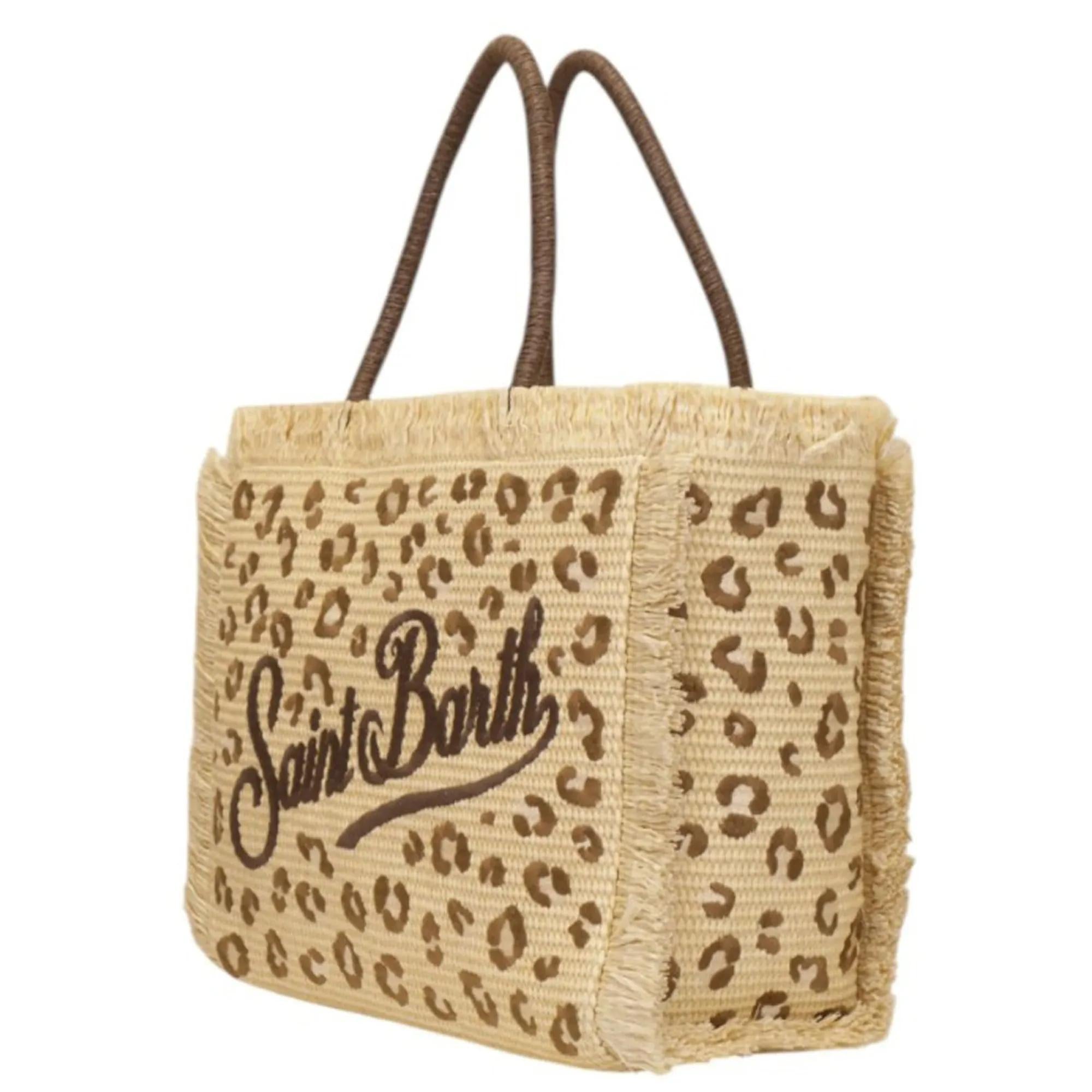 Borsa "Vanity Straw N" Saint Barth beige con fantasia leopardata VANI021 00349L MC2 SAINT BARTH