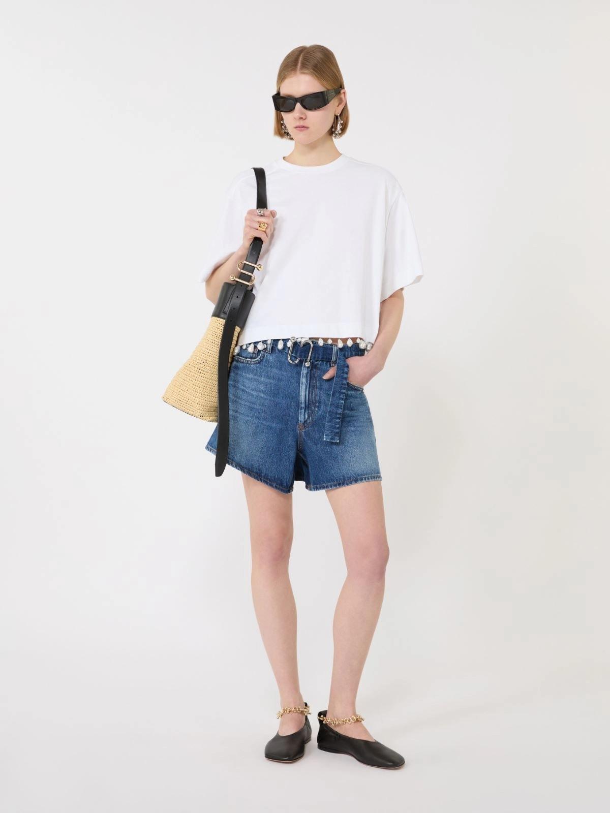 T-shirt crop con perle ricamate - Bianco ottico<BR/> SPXPALMAS 001 SPORTMAX