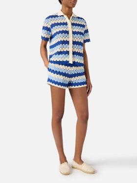 Shorts Meave in crochet a righe blu<BR/> MEA002 00585L MC2 SAINT BARTH