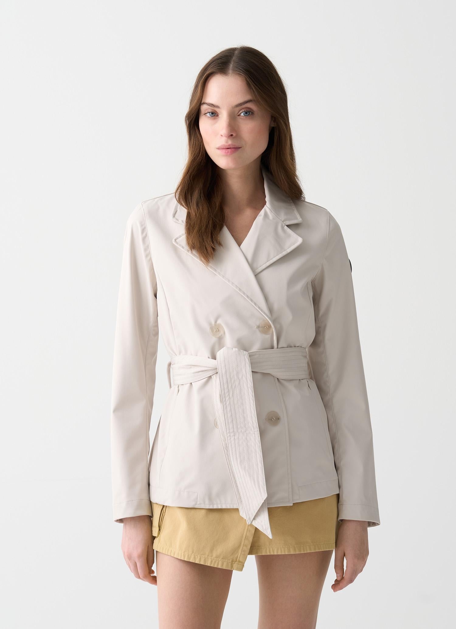 Trench corto in softshell con cintura