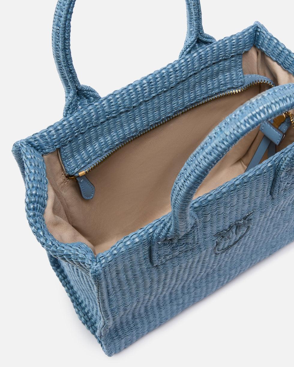 Borsa shopper piccola Beach in rafia con logo Love Birds<BR/> 106832A39Y E5Y PINKO