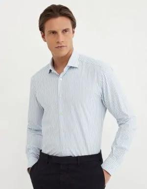 Camicia Collo francese piccolo Righe Armaturato Celeste