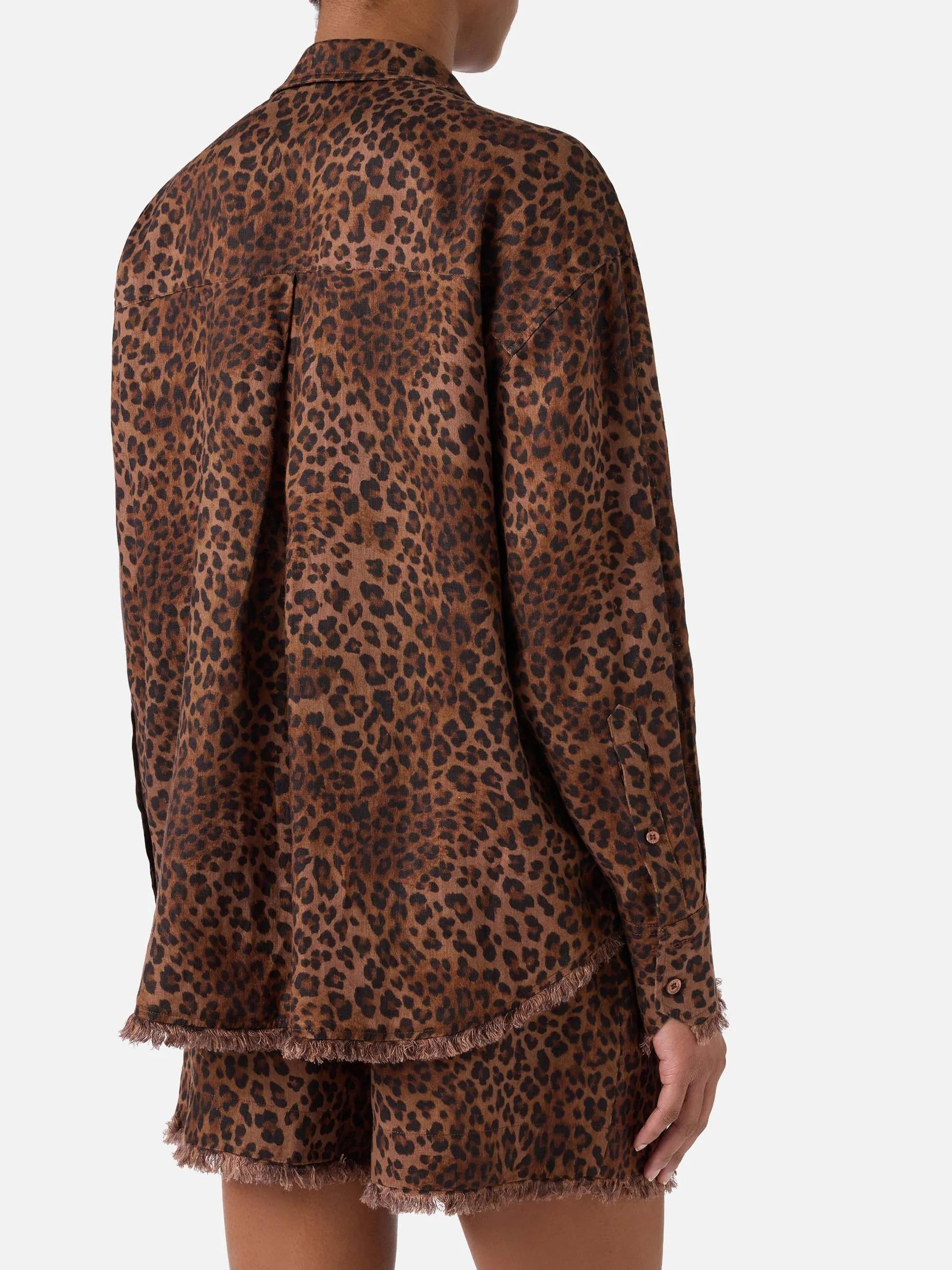 Camicia Cristal in lino con stampa leopardata<BR/> CYS0001 07842L MC2 SAINT BARTH