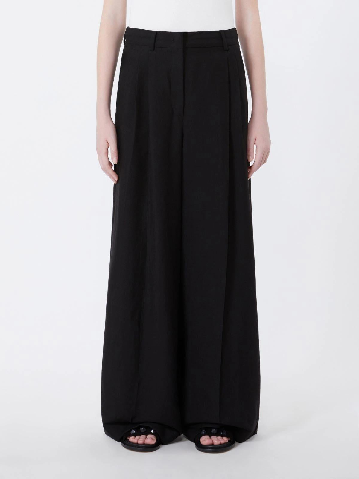 Pantalone wide leg in viscosa e lino - NERO<BR/> WKDVELIERO 003 WEEKEND