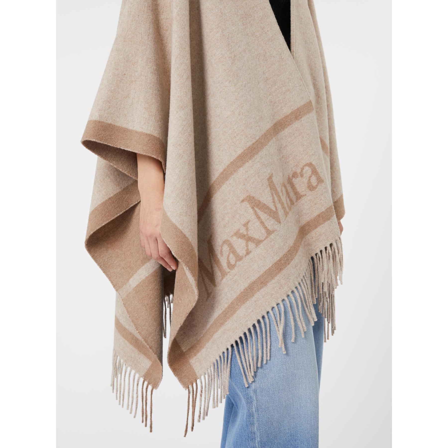 Poncho in lana tinto filo con logo jacquard HILDESTD 001 MAX MARA STUDIO