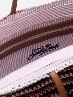 Borsa Tote Crochet a righe blu e rosse con logo ricamato<BR/> CRO0007 00593L MC2 SAINT BARTH