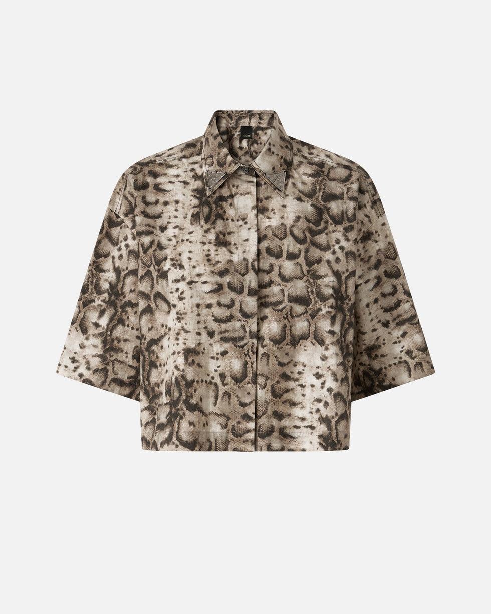 Camicia cropped stampata con dettagli metallici<BR/> 106826A3B1 CZ9 PINKO